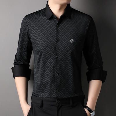 Bedrukt overhemd met lange mouwen voor heren Lente Nieuw Casual Revers Jong en Middelbaar Knap Dun Vest Top Mode 4XL black