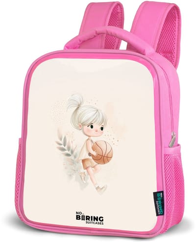 NoBoringSuitcases.com® - Rugzak roze - Schooltas meisjes - Meisje met een basketbal in neutrale kleuren. - Kinder rugtas meisje - Boekentas kind - Kinderrugzak voor school - Schoolrugzak