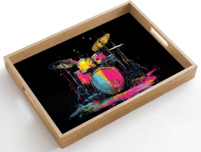 Dienblad hout 50x35 cm - Schootdienblad - Drumstel - Kleurrijk - Verf - Levendig - Borrelplank rechthoek - Plateau dienbladen