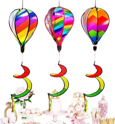 Heteluchtballon windspinners - Decoratieve pinwheels - Tuin decoreren - Spiraalvormig ontwerp - 130 cm hoog - Multicolor