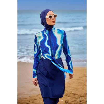 Marineblauwe, bescheiden badmode Burkini-set met volledige dekking