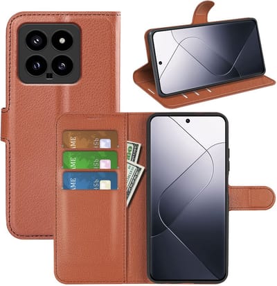 MobyDefend Hoesje - Geschikt voor Xiaomi 14 - Kunstleren Wallet Book Case (Sluiting Voorkant) - Bruin