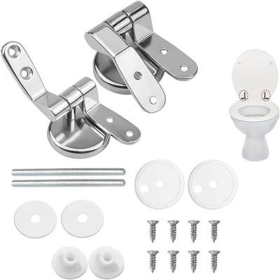 Toiletbril Scharnieren Set - 2 Stuks - Vervangende Scharnieren - Met Bevestigingen - Voor Toiletbril - Legering - Zilver - 1 Set
