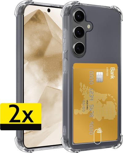Hoesje - 2 Stuks - Geschikt voor Samsung Galaxy A55 - Met Pashouder en Kaarthouder - Telefoon Hoes Shockproof - Siliconen Case - Back Cover - Shock Proof - Pasjes Houder - Telefoonhoesjes - Transparant