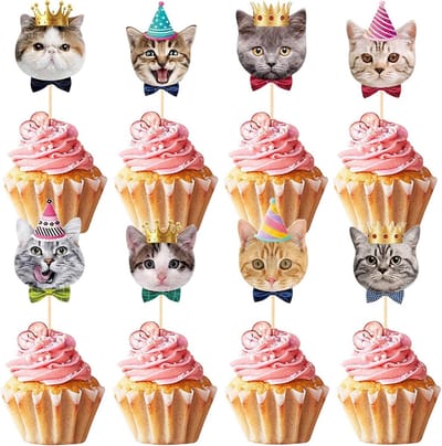 Solidchoice - Set van 24 Kat Cake Toppers voor Verjaardagen