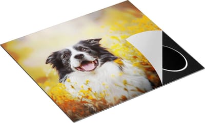 Chefcare Inductie Beschermer Blije Hond tussen de Bloemen - 60x50 cm - Afdekplaat Inductie - Kookplaat Beschermer - Inductie Mat