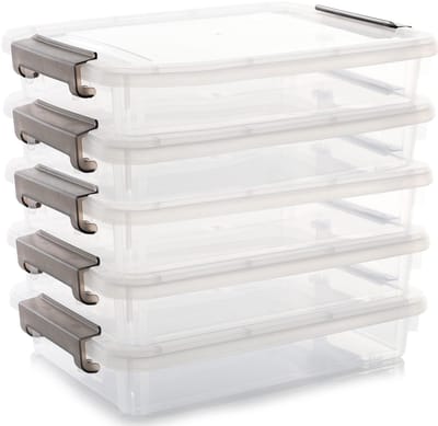 Dailygoods- Opbergdozen 4,5 l - 5-delige Set - Plastic Opbergdozen - Transparante Bestandsdoos - Organiseren A4-Papier - 37 x 26 x 7 cm - Documentdozen