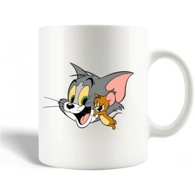 Mug en Céramique - Tom et Jerry - Blanc - 30cl - Compatible Lave-Vaisselle - 9,5 cm de Hauteur