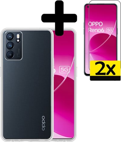 Hoesje - Met 2x Screenprotector - Geschikt voor OPPO Reno 6 - Sterk & Shockproof - Back Cover - Siliconen Case - Telefoon Hoes - Telefoonhoesjes - Transparant