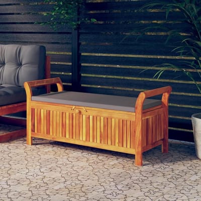 Opbergbank Hout - Tuinbank Bank - Buiten Zitten - Met Kussen - 126 cm - Grijs