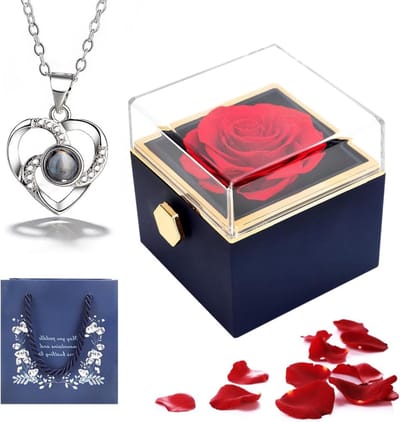 Geconserveerde rozen - Halsketting - Eeuwige bloem - Roos - Geschenkdoos - Dameshalsketting - Cadeau - Rozenbox voor vrouwen