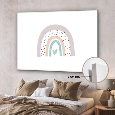 Canvas kinderen - Wanddecoratie kinderkamers - Regenboog - Pastel - Stippen - Hartje - Canvas doek kids - Canvas kinderen - 160x120 cm