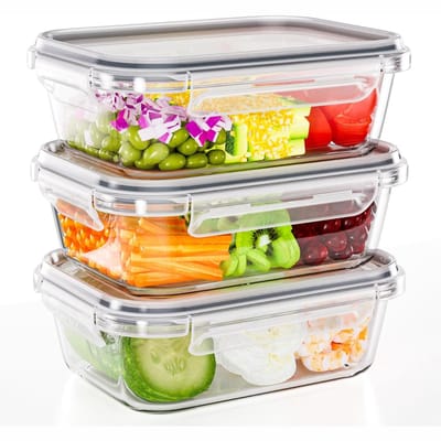 Core® Meal Prep Bakjes Glas - vershoudbakjes glas - mealprep bakjes Glas - 3 stuks, 1050 ml - glas - Transparant - 20cm x 15cm x 8cm