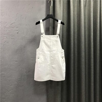 Koreaanse Versie van De Denim Korte Rok Vrouwelijk Lente en Zomer Leeftijdsvermindering Is Dun en Klein Kan Zout Kan Zoet Sling Roze Jurk L white