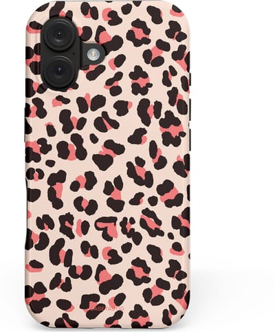Casetastic hoesje geschikt voor Apple iPhone 16 - MagSafe - Dubbellaagse bescherming - Tropische Panter - Fashion Case - Zand Zwart Koraal