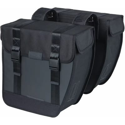 Basil Tour XL Dubbele Fietstas 35L Zwart 100% Waterdicht Met Roltopsluiting Vormvast Reflecterend Universal Bridge Voor E-bike
