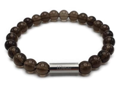 H-Beau - Handgemaakte Armband van Edelstenen - Natuurstenen - Rookkwarts Kralen - RVS Kraal - 8mm - lengte 19cm - Gepolijst - Transparant - Bruin - Heren - Unisex - Sterrenbeeld - Horoscoop - Stier - Steenbok