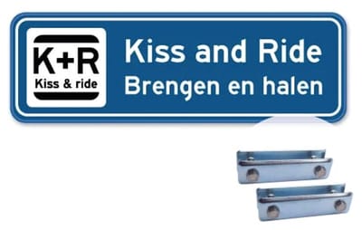 Parkeerbord Kiss and Ride - Weerbestendig Aluminium - 40x15 cm - Bevestiging: Met hekbeugels (voor spijlen- of gaashek)
