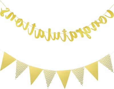 Gouden Afstudeerbanner 2023 - Set van 2 Triangle Vlaggen voor Bruiloft, Babyshower en Verjaardagsfeest
