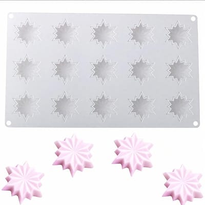 Dailygoods - Sneeuwvlok Siliconen vorm 15 Gaten, Siliconen Sneeuwvlokvormen, voor Zeepbakje, Gelei, Pudding, Chocolade (Wit)