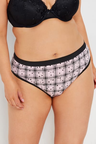 Yours 5 Pack Hoog Uitgesneden Tailleslips Van Katoenmix Met Ruitenprint In Zwart/Roze Size 54-56