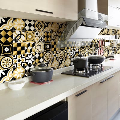 Zelfklevende tegelmuurstickers voor keuken en badkamer - 60 cementtegelstickers, Azulejos Marcella - 60 stickers, 20x20cm