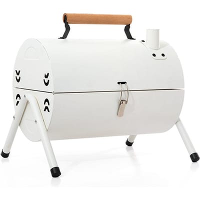 Houtskoolbarbecue Grill Draagbaar Rookvrij Dubbelzijdig Metalen Houtskool BBQ Grill voor Camping wit