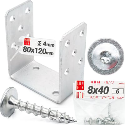 LUN FIX - U-vormige paalhouder 80x120x60 mm - 1 - wanddikte 4 mm - inclusief 6x schroeven 8x40 wit