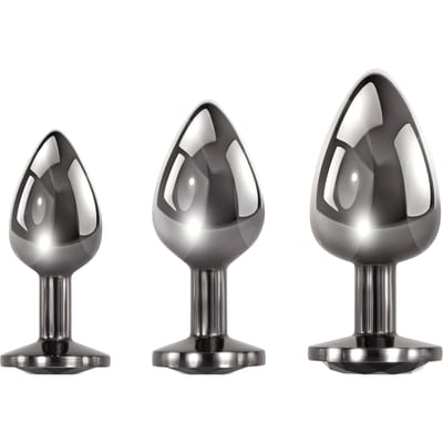 Evolved - Donkermetalen anaalplugs met zwarte siersteen set van 3 - Zwart