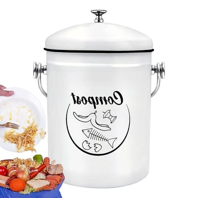 Compostcontainer Keuken - Compostbak Aanrecht - Voedselafval Verzamelen - Geurbestendig Deksel - 5 Liter - Wit