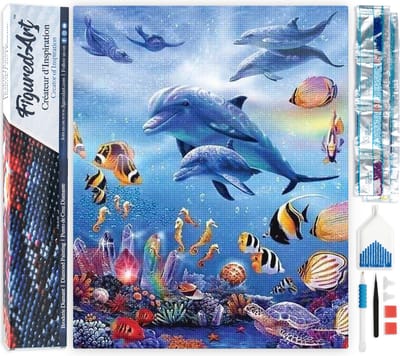 Figured'Art Diamond Painting set Volwassenen 40x50 cm Dolfijnen en zee - 5D DIY Art full drill vierkante diamant - Opgerold canvas