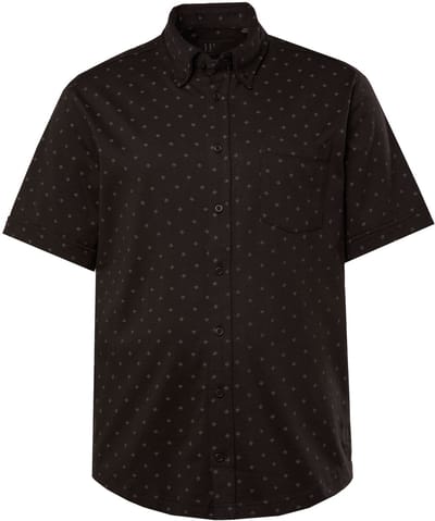 JP 1880 - Heren - Jersey overhemd halflange mouwen all-overprint Modern Fit - Zwart - Maat 4XL