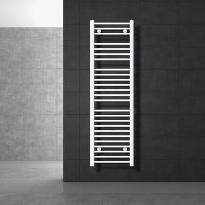 Elektrische badkamerradiator met verwarmingselement 1200W 400x1500 mm Wit gebogen zijaansluiting & thermostaat Digitaal display LuxeBath