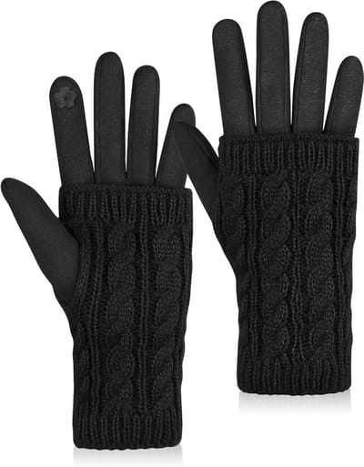 Dames Winterhandschoenen, 2-in-1 Thermische Touchscreen Handschoenen, Dikke Gevoerde Vingerloze Gebreide Handschoenen voor Koude Dagen
