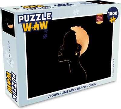 Puzzel Vrouw - Line art - Black - Gold - Legpuzzel - Puzzel 1000 stukjes volwassenen