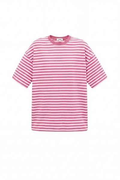 Colorful Striped Tee – Casual Shirt met Korte Mouwen – Comfortabele Top voor Dagelijks Gebruik - Peach Pink - Maat S