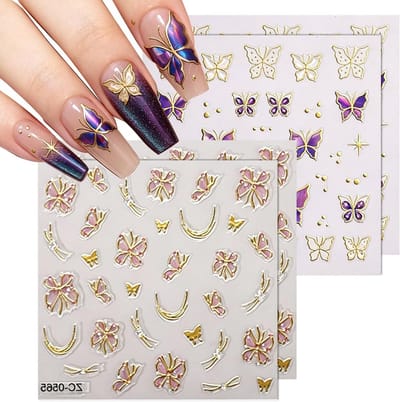 3D nagelstickers met vlinders - 4 vellen zelfklevende nagelstickers voor unieke nail art, decoratie en nageldesign accessoires