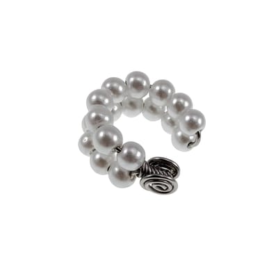 Ear Cuff Clip Oorbel met Dubbele Rij Witte Glasparels, RVS Oorsieraad Dames, Zonder Gaatje - Handgemaakt