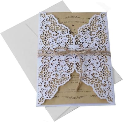 Set van 10 Uitnodigingen voor Bruiloften, Laser Cut Kaarten met Printbare Papieren en Enveloppen, Kraft Papieren Uitnodigingen voor Bruiloft, Verloving en Verjaardag
