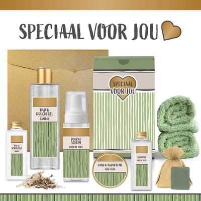 Geschenkset "Speciaal voor jou" - 8 producten - 890 gram | Giftset voor haar Luxe Wellness Cadeaupakket Vrouw Geschenk Verjaardag Feestje Gift Set Verjaardag Valentijn Cadeau Liefste Vriendin Kerst Pakket Kerstcadeau Moederdag Moeder Goud Groen