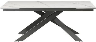 Vente-unique Verlengbare eettafel 8 tot 12 plaatsen van keramiek, gehard glas en metaal - Wit marmereffect en antraciet - COREMA van Maison Céphy