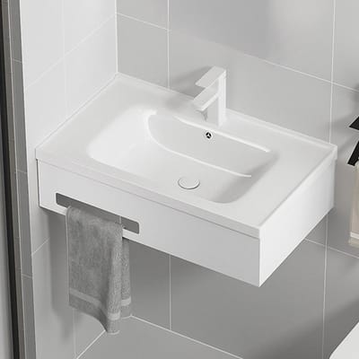 Keramische Wastafel - Opzetwastafel Badkamer - Ruimte Besparen - Met Handdoekhouder - 50x36cm - Wit