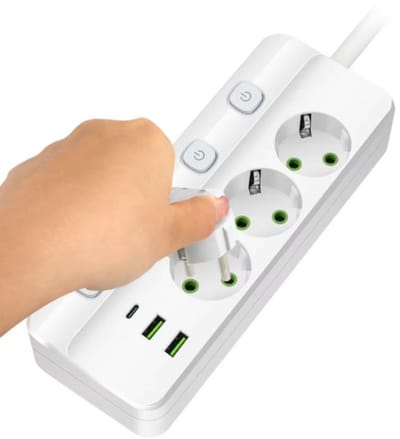 Stekkerdoos met USB-C en USB-A - Europese Stekkerdoos 3 Stopcontacten met Type-C Snellaadpoort - Ruimtebesparende Stekkerblok voor Kantoor en Thuis - Wit