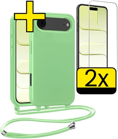 Hoesje Geschikt voor iPhone Air Hoesje Met Koord Met 2x Screenprotector Siliconen Case - Hoes Geschikt voor iPhone Air Backcover Met Afneembaar Koord - Groen