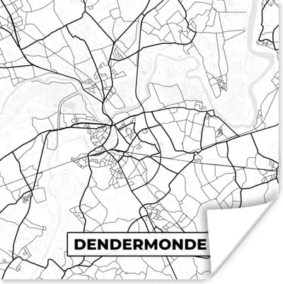 Poster Stadskaart – Zwart Wit - Kaart – Dendermonde – België – Plattegrond - 100x100 cm XXL