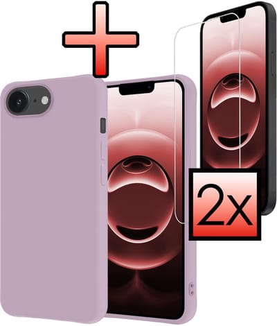Hoesje - Met 2x Screenprotector - Geschikt voor Apple iPhone 16e / 17e - Sterk & Shockproof - Back Cover - Siliconen Case - Telefoon Hoes - Lila