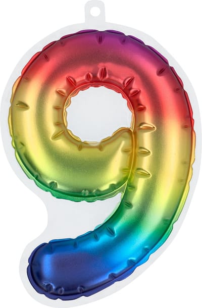Boland - Sticker Folieballon '9' regenboog Multi - Regenboog - Verjaardag - Jubileum - Raamsticker - Kinderfeestje