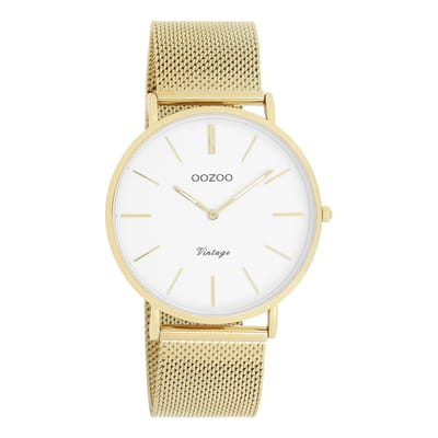 OOZOO Vintage series - goudkleurige horloge met goudkleurige metalen mesh armband - C9909 - Ø40