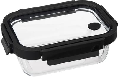 5Five Vershoudbakje met deksel - glas - luchtdicht - met clips - 19 x 14 x 7 cm - 500 ml - zwart/transparant