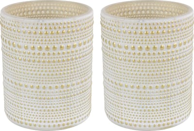 Countryfield Luxe theelichthouder - 2x stuks - Aurora - glas - creme wit/goud - D10 x H12 cm